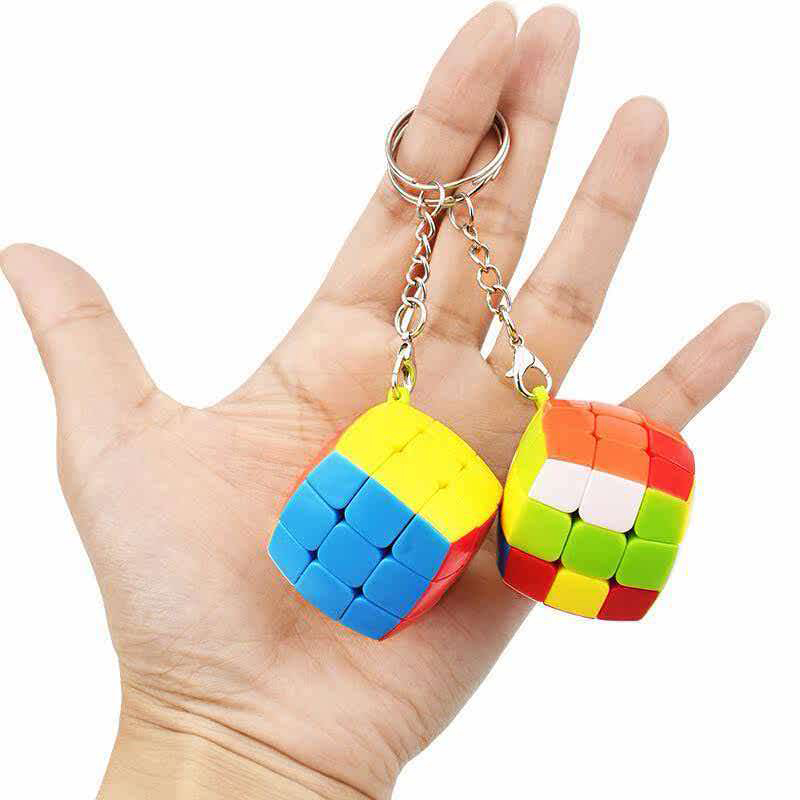 Kids Education Related - 2 ชิ้น คิวบ์ความเร็วขนาดเล็ก 3x3 พร้อมพวงกุญแจ ของเล่นปริศนาเสริมทักษะการแก้ปัญหา
