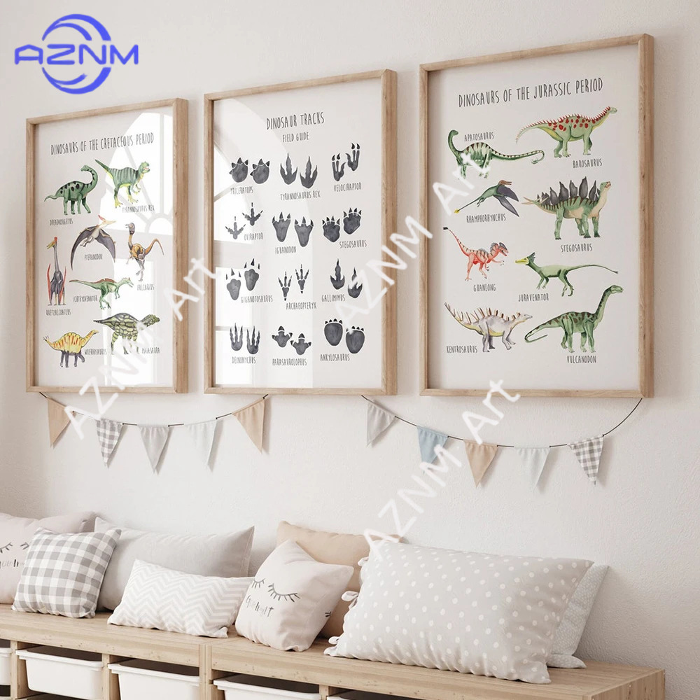 Kids Educational Gadget - 1/3 ชิ้น, โปสเตอร์การศึกษาความรู้ภาษาอังกฤษเกี่ยวกับไดโนเสาร์การ์ตูนสำหรับเด็ก ของเล่นห้องนอนเด็ก ของตกแต่งผ้าใบ